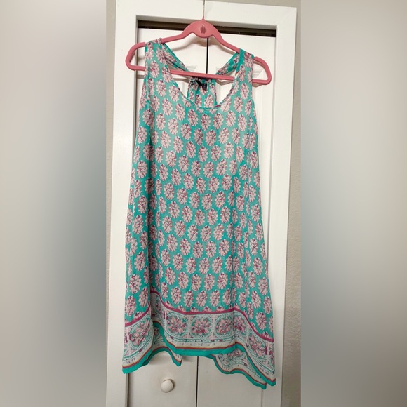 Floral Teal Sleeveless Sheer Tunic Top - Picture 3 of 3